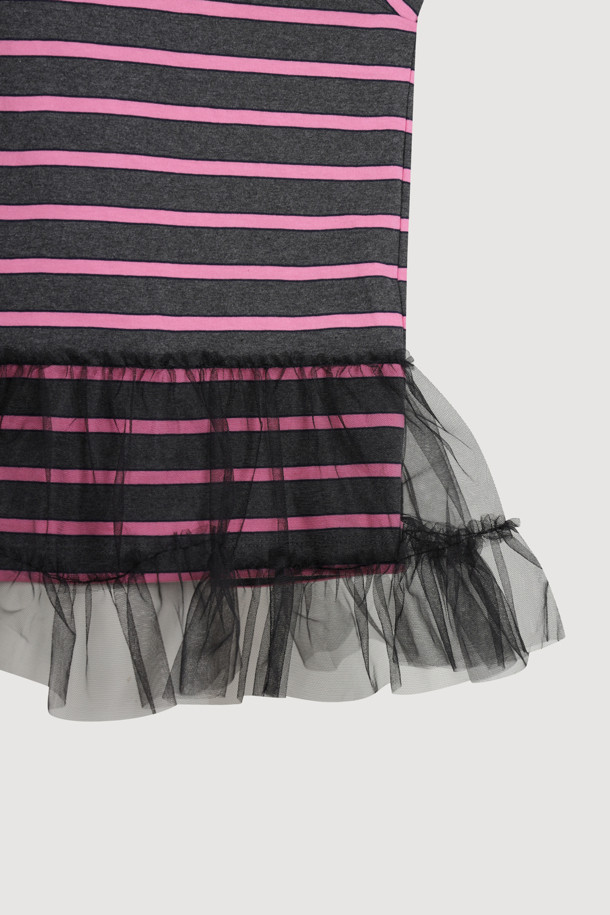 LUCKY CHOUETTE - 반소매 티셔츠 - Mesh Stripe Half Sleeve T-shirt (dark grey)