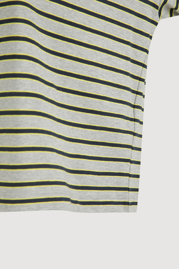 LUCKY CHOUETTE - 반소매 티셔츠 - Stripe Crop Half Sleeve T-shirt (melange grey)