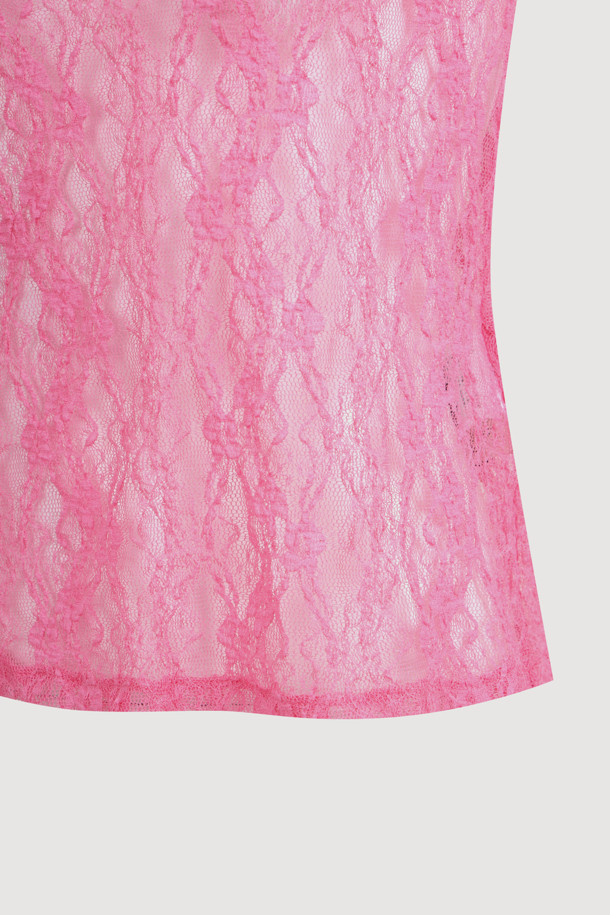 LUCKY CHOUETTE - 긴소매 티셔츠 - [Atelier] Lace Slim Fit Long-Sleeved T-shirt (pink)