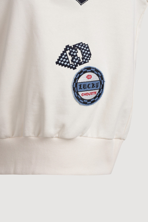 LUCKY CHOUETTE - 긴소매 티셔츠 - Embroidered Point Collar Long-Sleeved T-shirt (ivory)