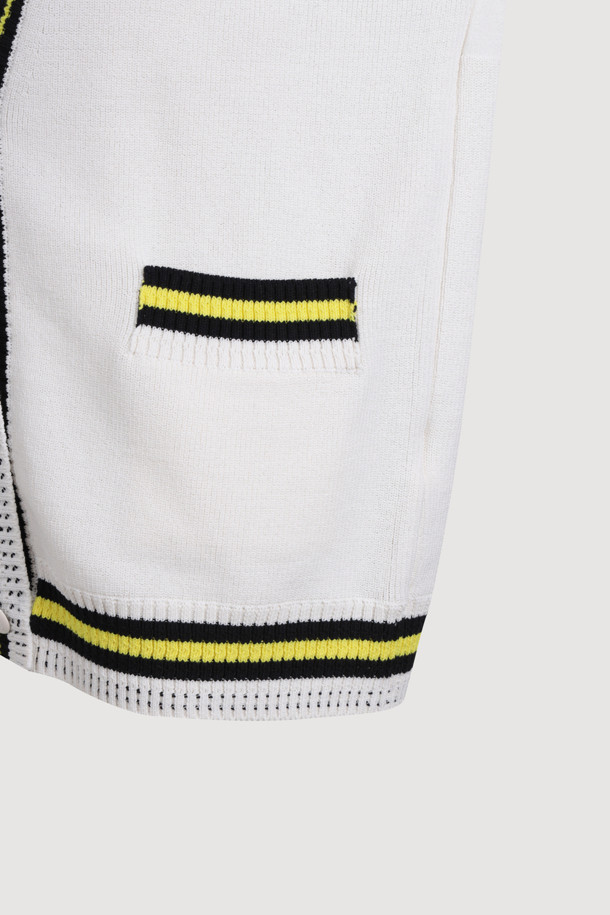 LUCKY CHOUETTE - 가디건 - Color Line Back Lettering Knit Cardigan (ivory)