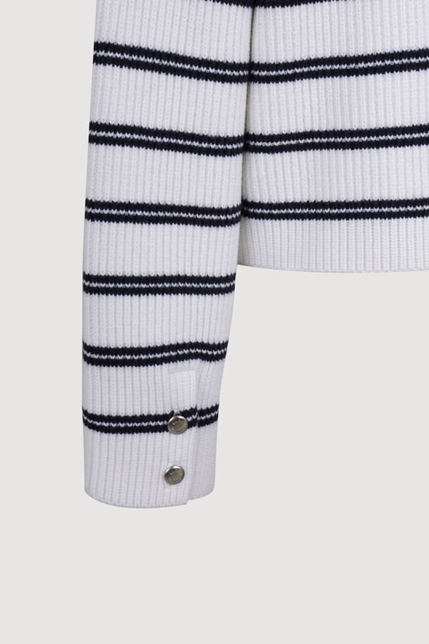 LUCKY CHOUETTE - 가디건 - Stripe Crop Knit Cardigan (ivory)