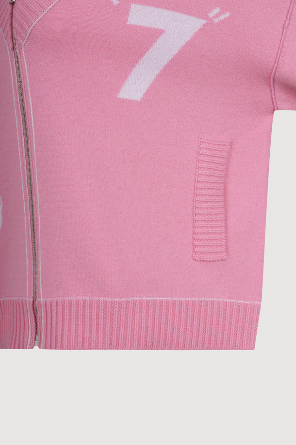 LUCKY CHOUETTE - 가디건 - V-neck Zip-up Knit Cardigan (pink)