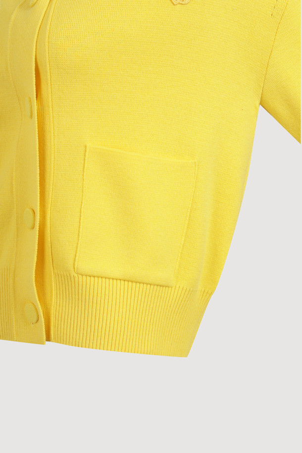 LUCKY CHOUETTE - 가디건 - Detachable Hooded Round Neck Knit Cardigan (yellow)