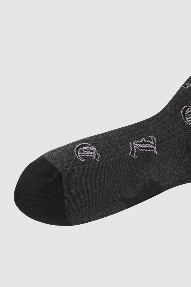 LUCKY CHOUETTE - 양말 - Lettering Jacquard Socks (dark grey)