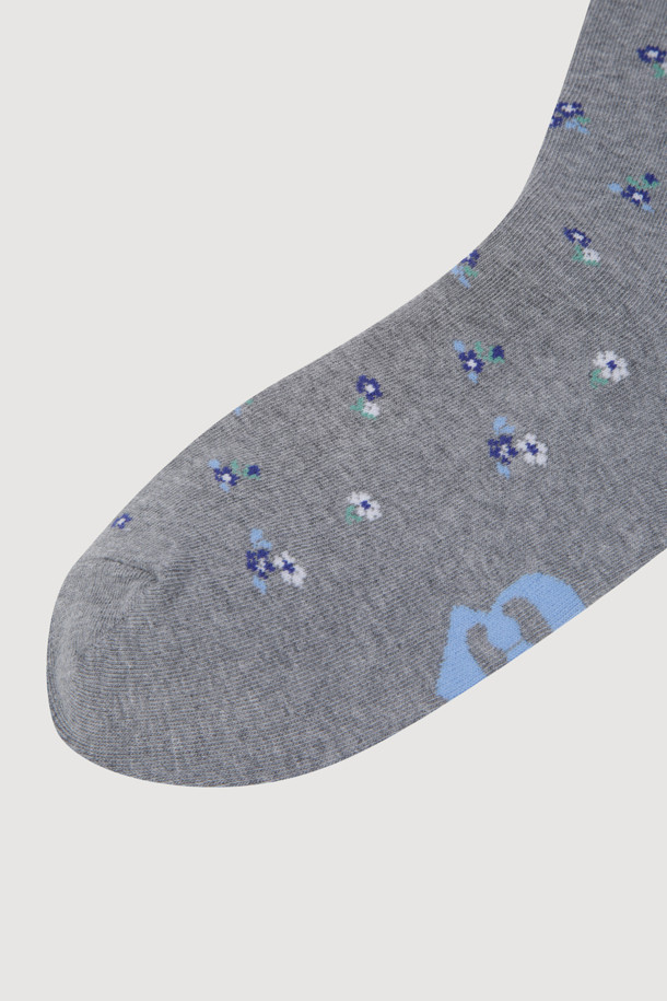 LUCKY CHOUETTE - 양말 - Flower Pattern Socks(melange grey)