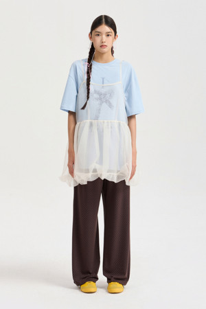 Chouetties by LUCKY CHOUETTE_Graphic Semi Over Fit Half Sleeve T-shirt (light blue)