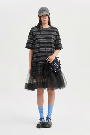 Mesh Mix Stripe Jersey Dress (dark grey)