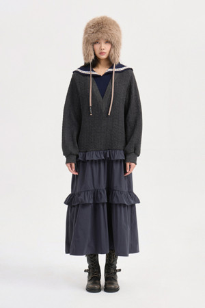 Material Mix Sailor Long Dress (multi color)