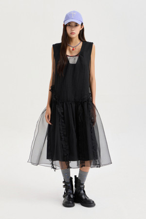Sleeveless Layering Frill Dress (black)