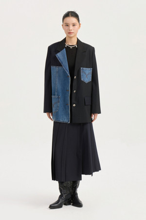 [Re-Order] Denim Patch Mix Jacket (black)