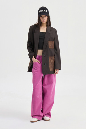 Suede Pocket Check Single Jacket (brown)