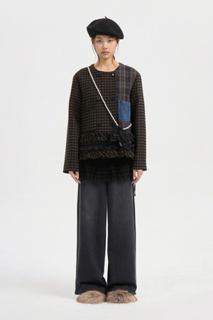 No Collar Crop Double Jacket (multi color)