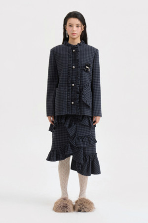 [Atelier] Round Neck Frill Tweed Jacket (multi color)
