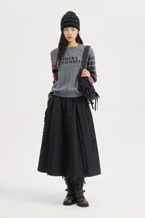 Frill Point Banding Long Skirt (black)