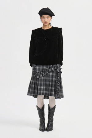 Check Wrinkle Midi Skirt (dark grey)