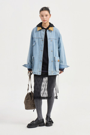 Corduroy Collar Denim Jacket (blue)