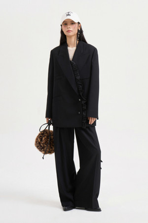 Ribbon Point Wool Wide Pants (black)
