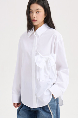 [Re-Order] Ribbon Point Stripe Shirts Blouse (blue)