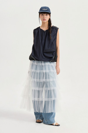 Front-Back Color Block Sleeveless Blouse (dark navy)