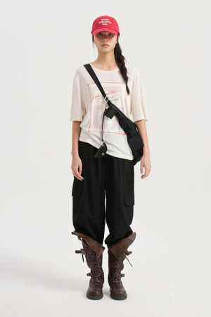 Print Point Linen Half Sleeve T-shirt (ivory)