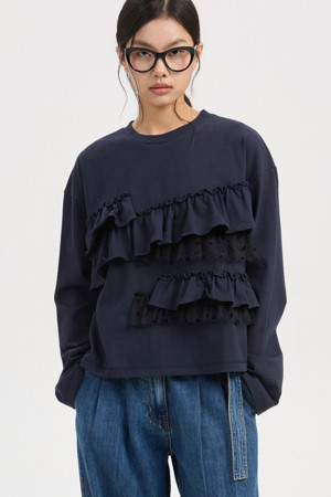 Frill Point Standard Fit Long Sleeve T-shirt (dark navy)