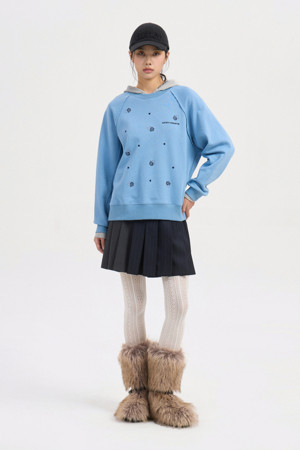 Flower Embroidery Sweat T-shirt (blue)