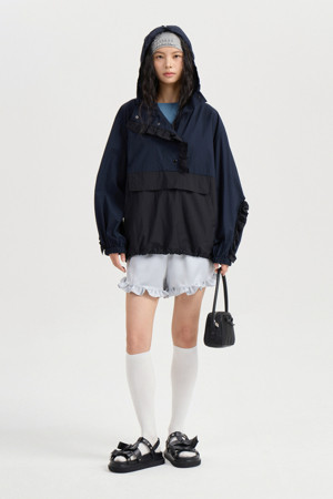 Ruffle Detail Hood Anorak Jumper (dark navy)