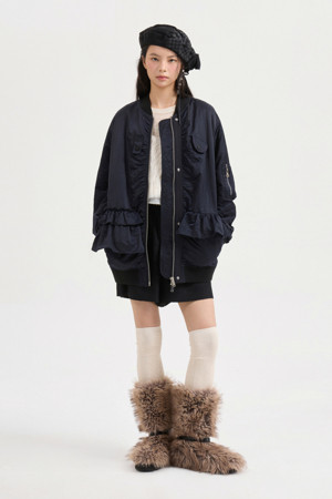 [Re-Order] [Atelier] Ruffle Detail Half Jumper (dark navy)