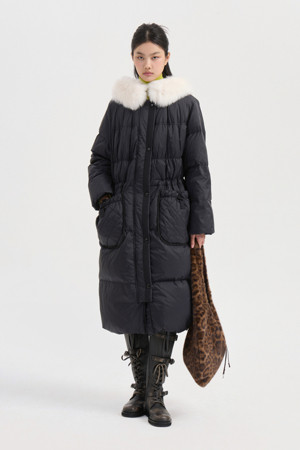 [Re-Order] Fox Fur Hood Gooes Down Coat (dark black)