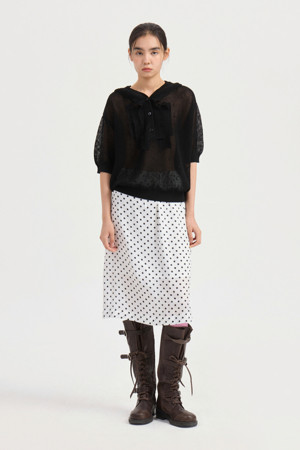 Frill Detail Mesh Hoodie Knit Pullover (black)