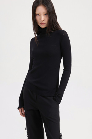 [Re-Order] Slim Fit Solid Ribbed Knit Pullover (black)