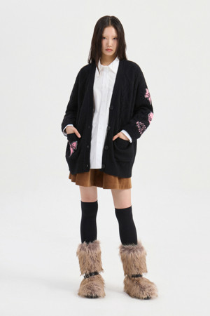 Colored Jacquard Knit Cardigan (black)