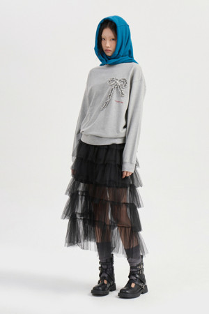 Chouetties by LUCKY CHOUETTE_Ribbon Point Sweatshirt (melange grey)
