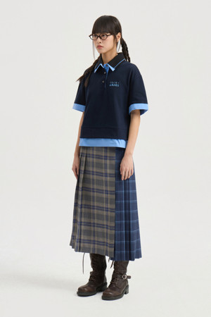 Check Mix Long Pleats Skirt (multi color)