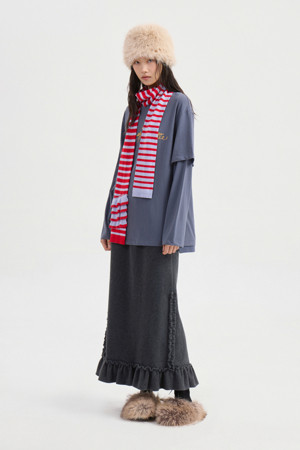 [Re-Order] Frill Point Banding Long Skirt (grey)