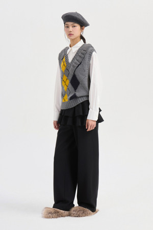 Layered Skirt Jersey Banding Pants (black)