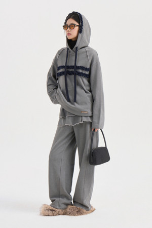 Frill Point Loose Fit Hood T-shirt (grey)