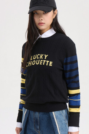 Stripe Sleeve Slim Fit Knit Pullover (black)