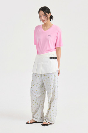 Leather Strap Pleated Wrap Skirt(white)