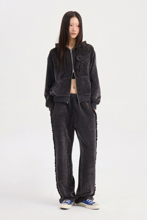 Chouetties by LUCKY CHOUETTE_Frill Point Velvet Long Pants (dark grey)
