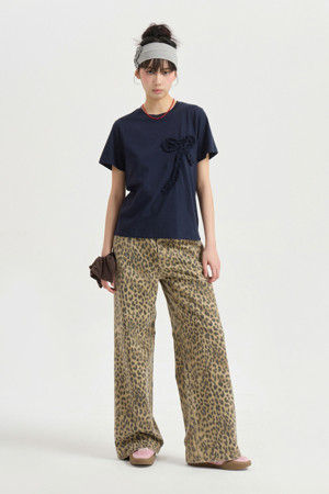 Chouetties by LUCKY CHOUETTE_Ribbon Point Half Sleeve T-shirt (navy)