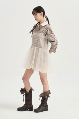 Chouetties by LUCKY CHOUETTE_Stripe PK Long T-shirt (olive)