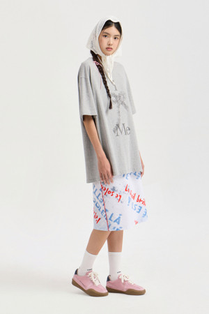 Chouetties by LUCKY CHOUETTE_Graphic Semi Over Fit Half Sleeve T-shirt (melange grey)