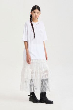 Chouetties by LUCKY CHOUETTE_Ribbon Point Loose Fit Half Sleeve T-shirt (white)