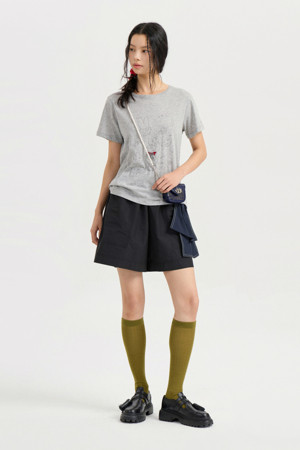 Chouetties by LUCKY CHOUETTE_Graphic Slim Fit Half Sleeve T-shirt (melange grey)