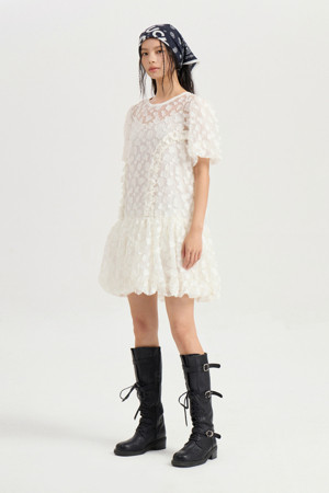 Volume Sleeve Jacquard Dress (ivory)