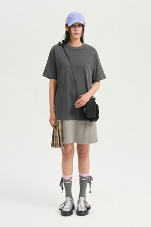 Pleats Texture Block Half Sleeve Jersey Dress (dark grey)