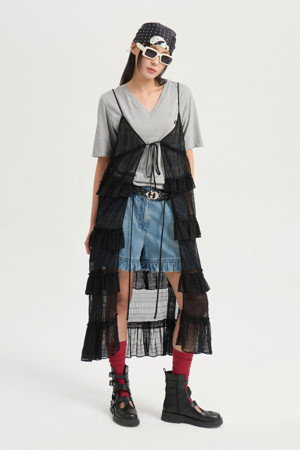 [Re-Order] Sleeveless Frill Dress (black)