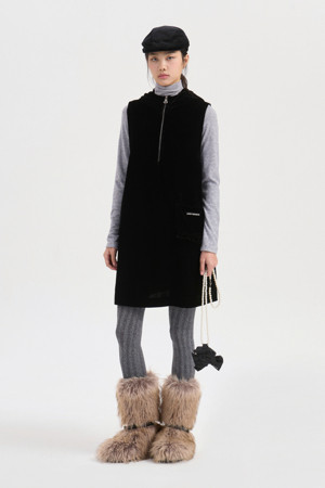 Velvet Hood Mini Dress (black)